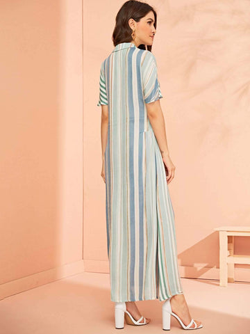 Striped Button Front Shirt Dress