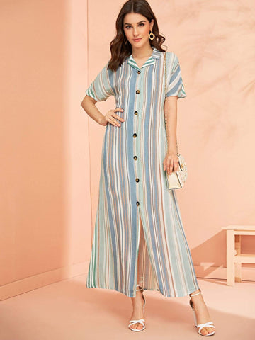 Striped Button Front Shirt Dress