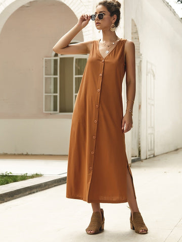 Button Front Split Side Tank Dress