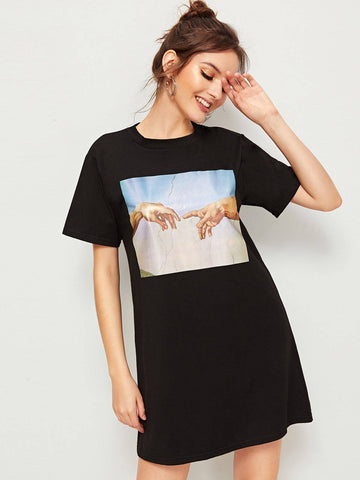 Hand Print T-shirt Dress