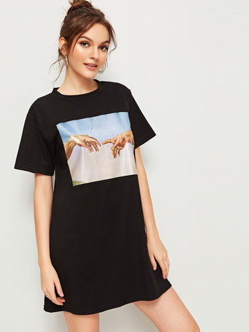 Hand Print T-shirt Dress