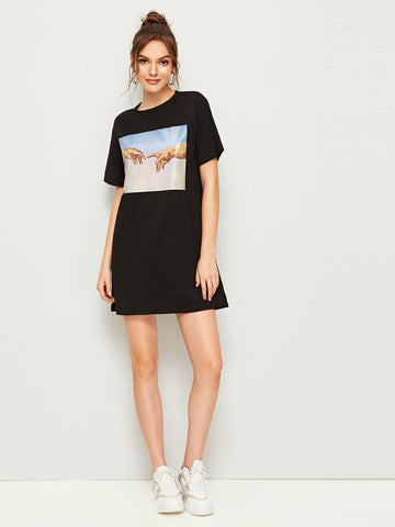 Hand Print T-shirt Dress