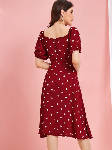 Polka Dot Button Front Dress