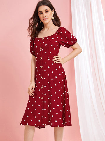 Polka Dot Button Front Dress