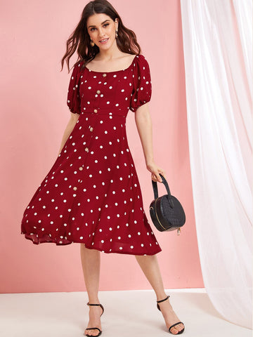 Polka Dot Button Front Dress