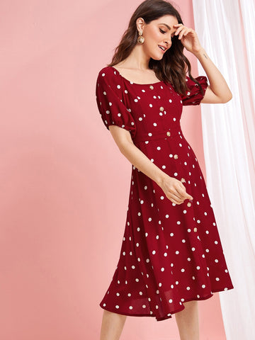 Polka Dot Button Front Dress