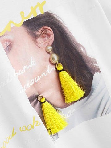 Letter & Figure Graphic Tassel Detail Tee