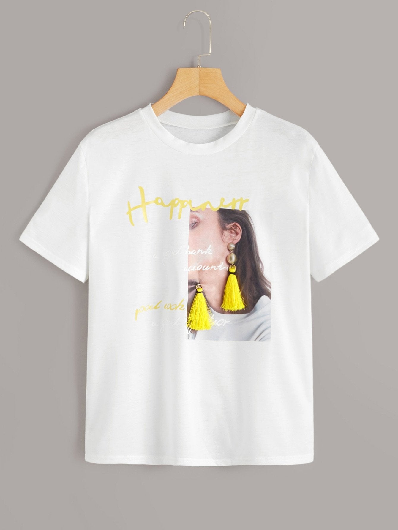 Letter & Figure Graphic Tassel Detail Tee