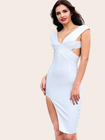 Adyce Asymmetrical Hem Cut-out Backless Bandage Dress