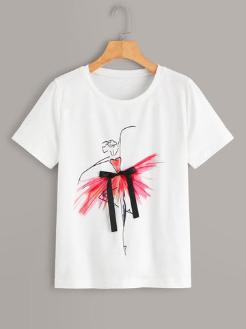 Figure Print Tie Front Tee