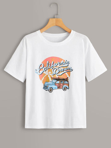 Letter And Car Graphic Tee