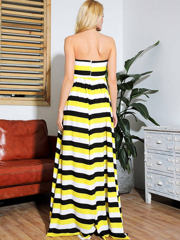 LOVE&LEMONADE Striped Slant Pocket Maxi Tube Dress