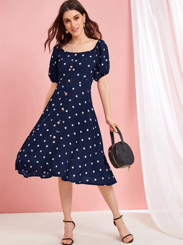 Polka Dot Button Front Dress