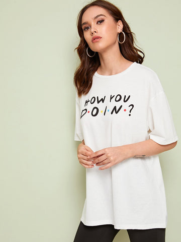 Slogan Graphic Drop Shoulder Tee