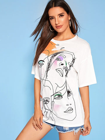 Figure Print Drop Shoulder Tee