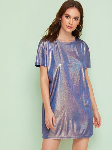 Metallic Drop Shoulder Tee Dress