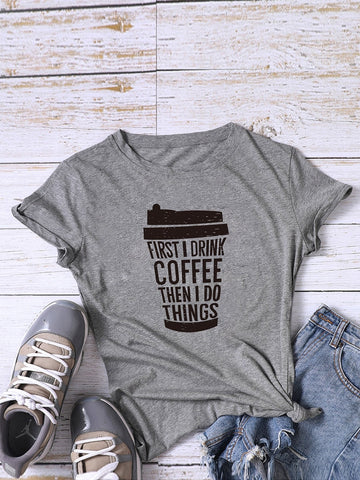 Slogan And Coffee Cup Print Tee