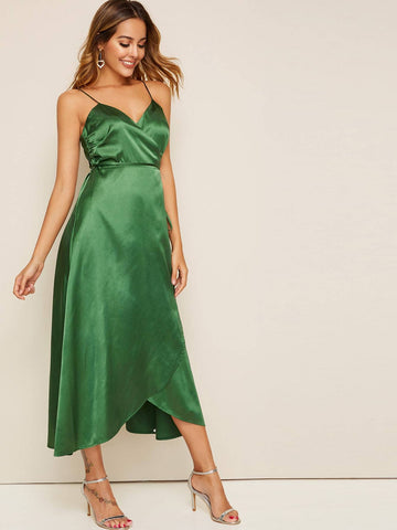 Solid Tulip Hem Satin Cami Dress