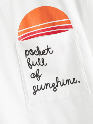 Contrast Letter Print Pocket Tee