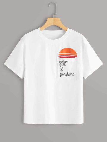 Contrast Letter Print Pocket Tee