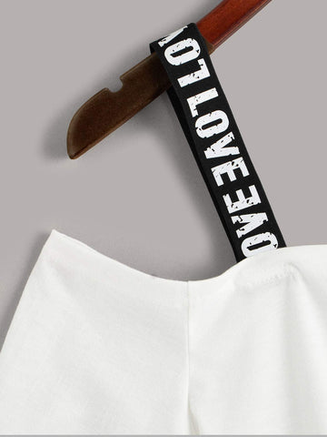 Letter Print Tape Cold Shoulder Tee