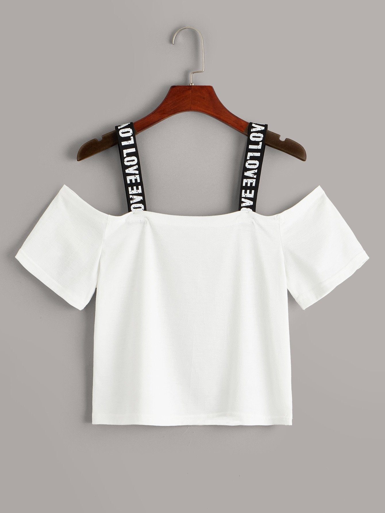 Letter Print Tape Cold Shoulder Tee