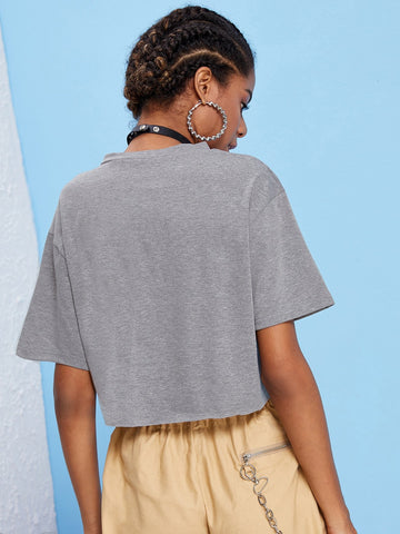 Letter And Eagle Print Crop Tee