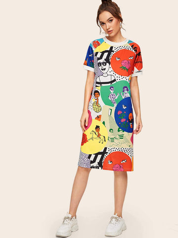 Cartoon & Letter Graphic Tee Dress