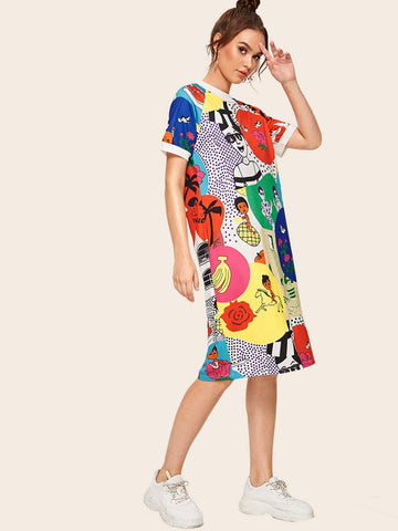 Cartoon & Letter Graphic Tee Dress