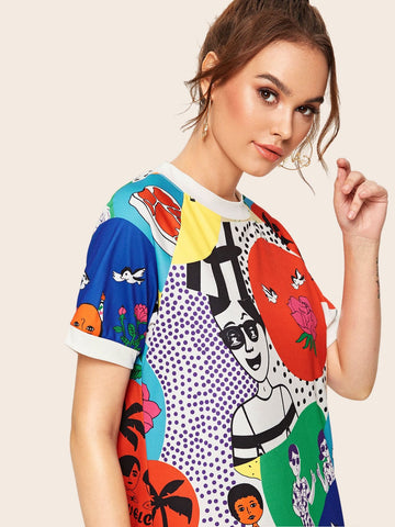 Cartoon & Letter Graphic Tee Dress