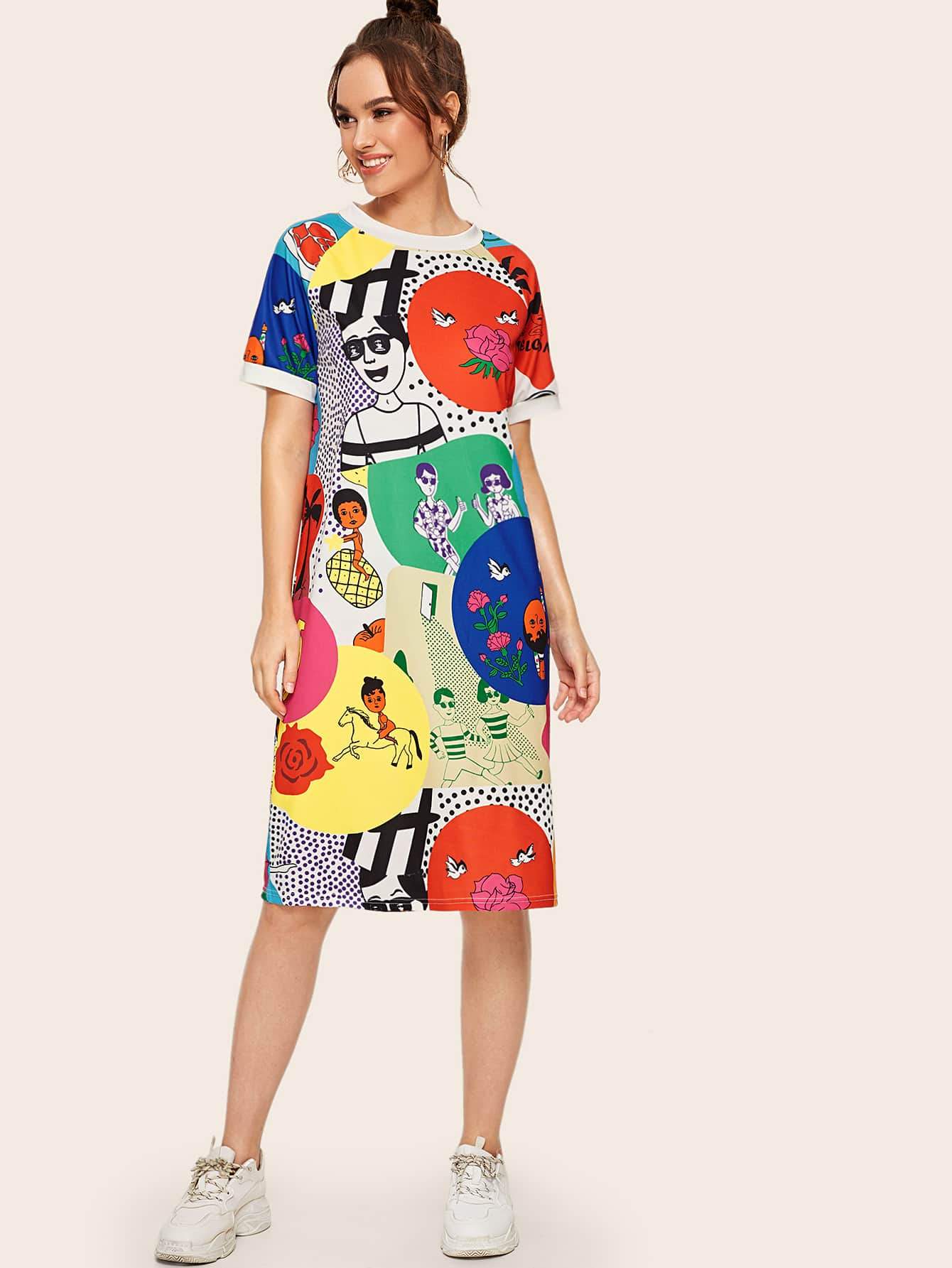 Cartoon & Letter Graphic Tee Dress