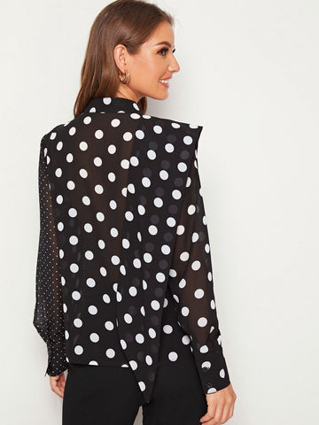 Polka Dot Ruffle Trim Blouse