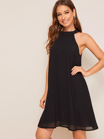 Halter Button Keyhole Dress