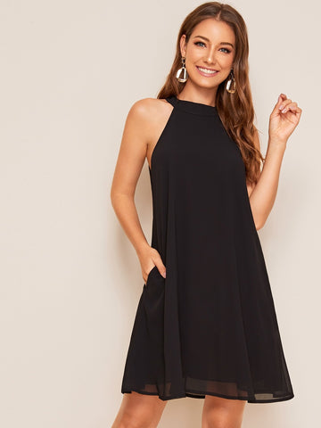 Halter Button Keyhole Dress