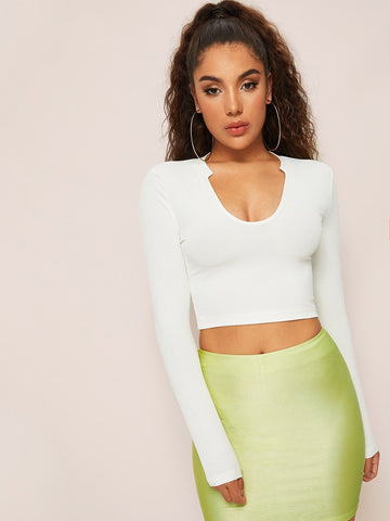 Scoop Neck Rib-knit Crop Top