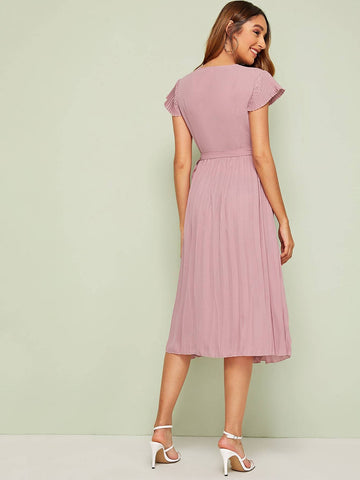 Wrap Pleated Tie Side Dress