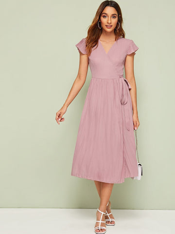 Wrap Pleated Tie Side Dress