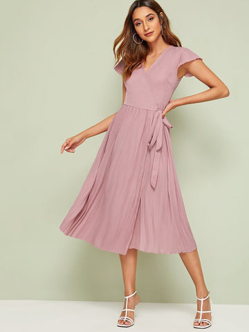 Wrap Pleated Tie Side Dress