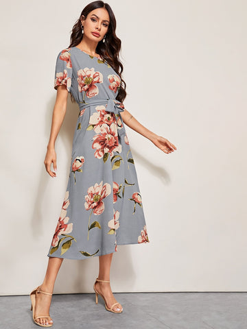 Floral Print Belted Dress