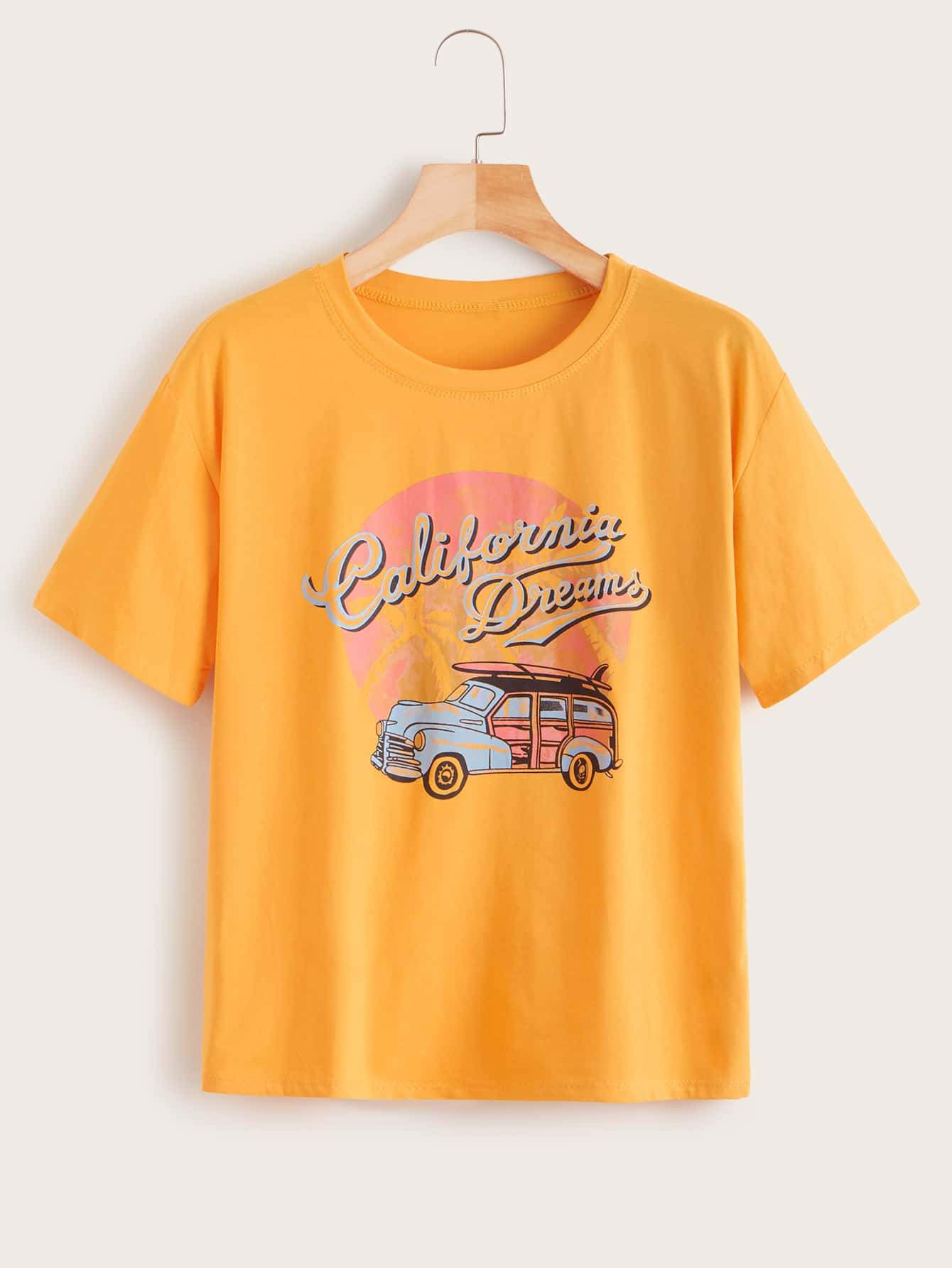 Letter And Car Graphic Tee