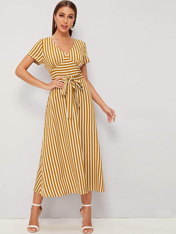 Tie Waist Stripe Longline Dress