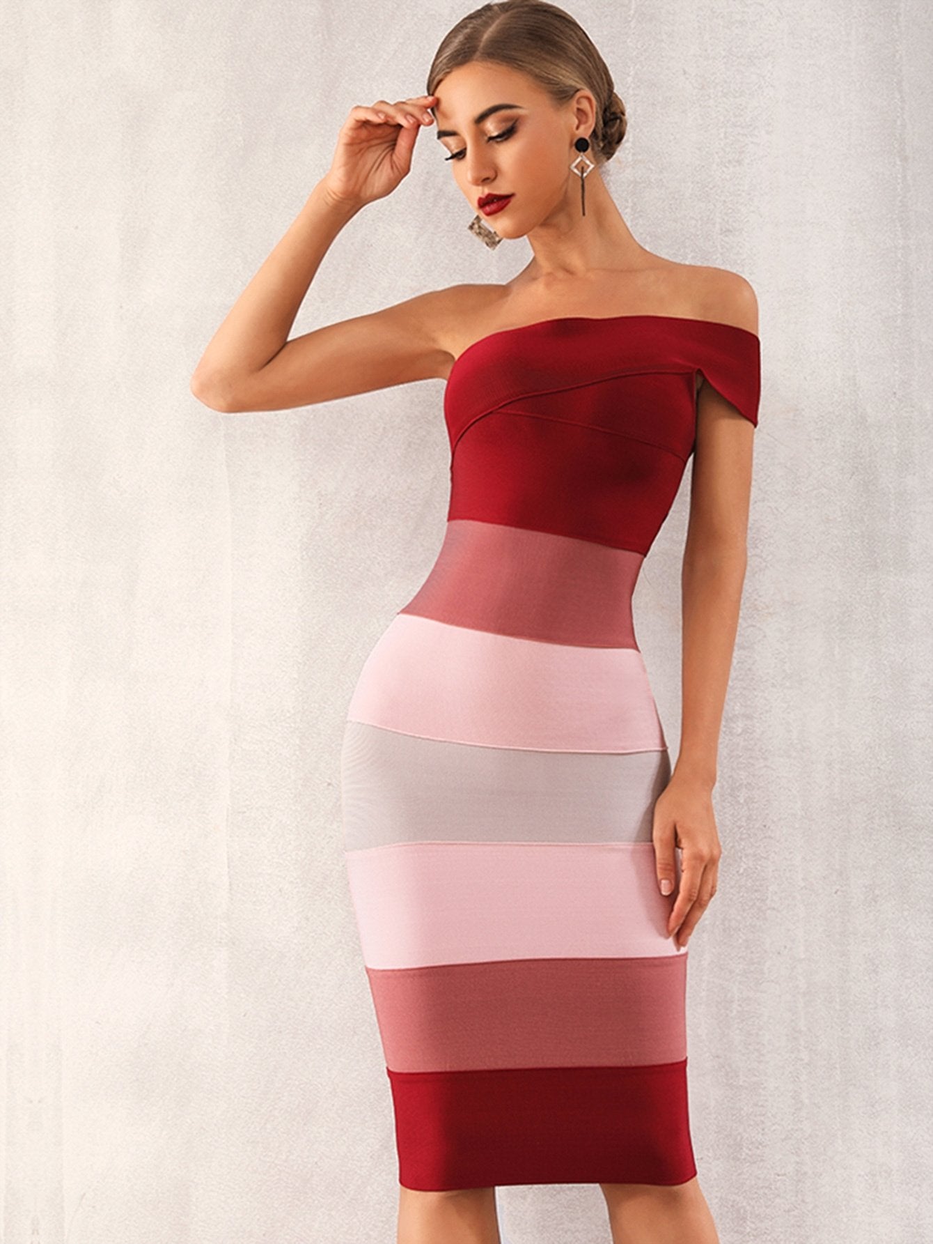 Adyce One Shoulder Colourblock Zip Back Bodycon Dress