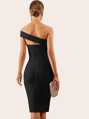 Adyce Solid One Shoulder Split Thigh Pencil Dress