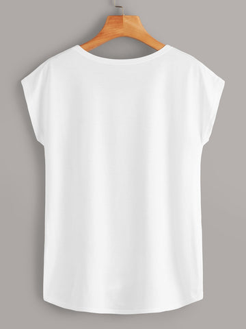 Figure And Floral Print Cap Sleeve Tee
