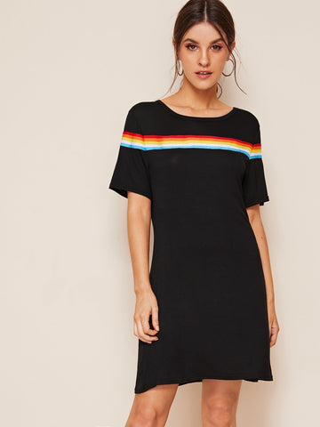 Rainbow Striped Tape T-shirt Dress