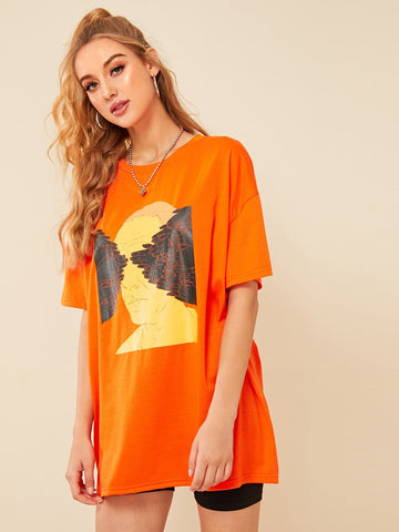 Neon Orange Figure Print Tee