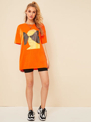 Neon Orange Figure Print Tee