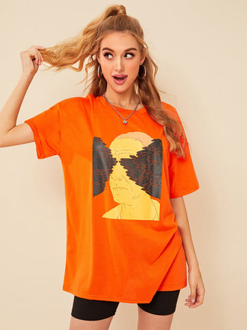 Neon Orange Figure Print Tee
