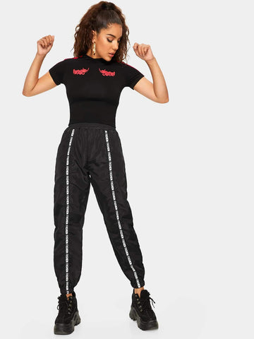 Dragon Print Side Striped Skinny Tee