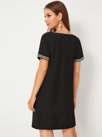 Tribal Tape Panel V-neck Dress